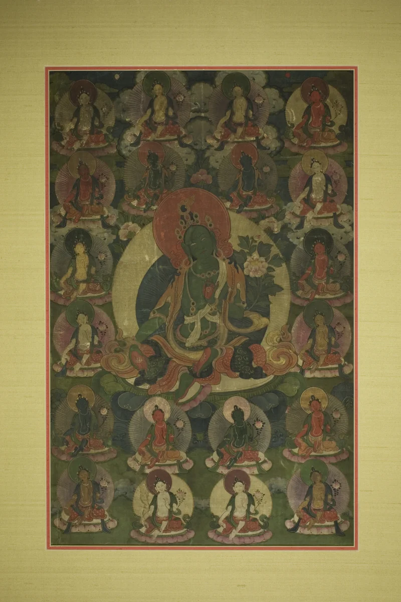 Painted Banner (Thangka) of Green Tara Surrounded by Twenty Manifestations by Tibet, painting, 1701-1800