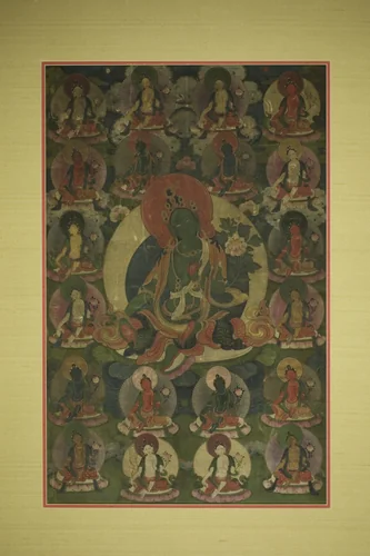 Painted Banner (Thangka) of Green Tara Surrounded by Twenty Manifestations by Tibet, painting, 1701-1800