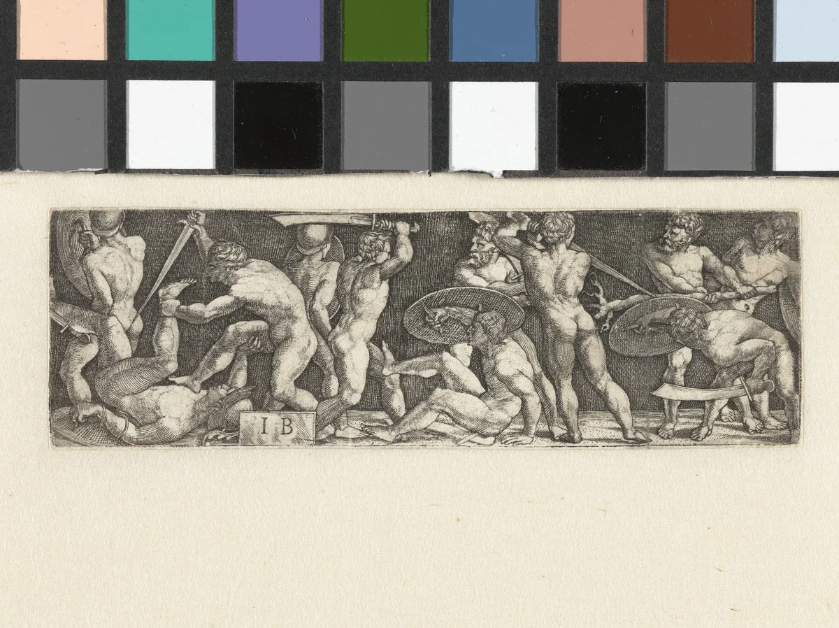 Gevecht van gladiatoren te voet by Unknown, print, 1525-1530