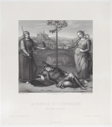 Vision of a Knight (Le Songe du Chevalier), from "Gazette des Beaux-Arts" by Jean-Baptiste Danguin, print, 1845-1894