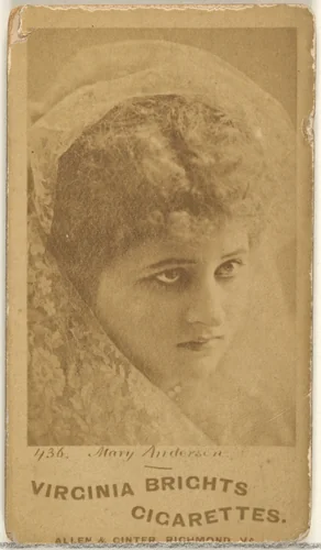 Card 436, Mary Anderson, from the Actors and Actresses series (N45, Type 1) for Virginia Brights Cigarettes by Allen & Ginter, photograph, 1885-1891