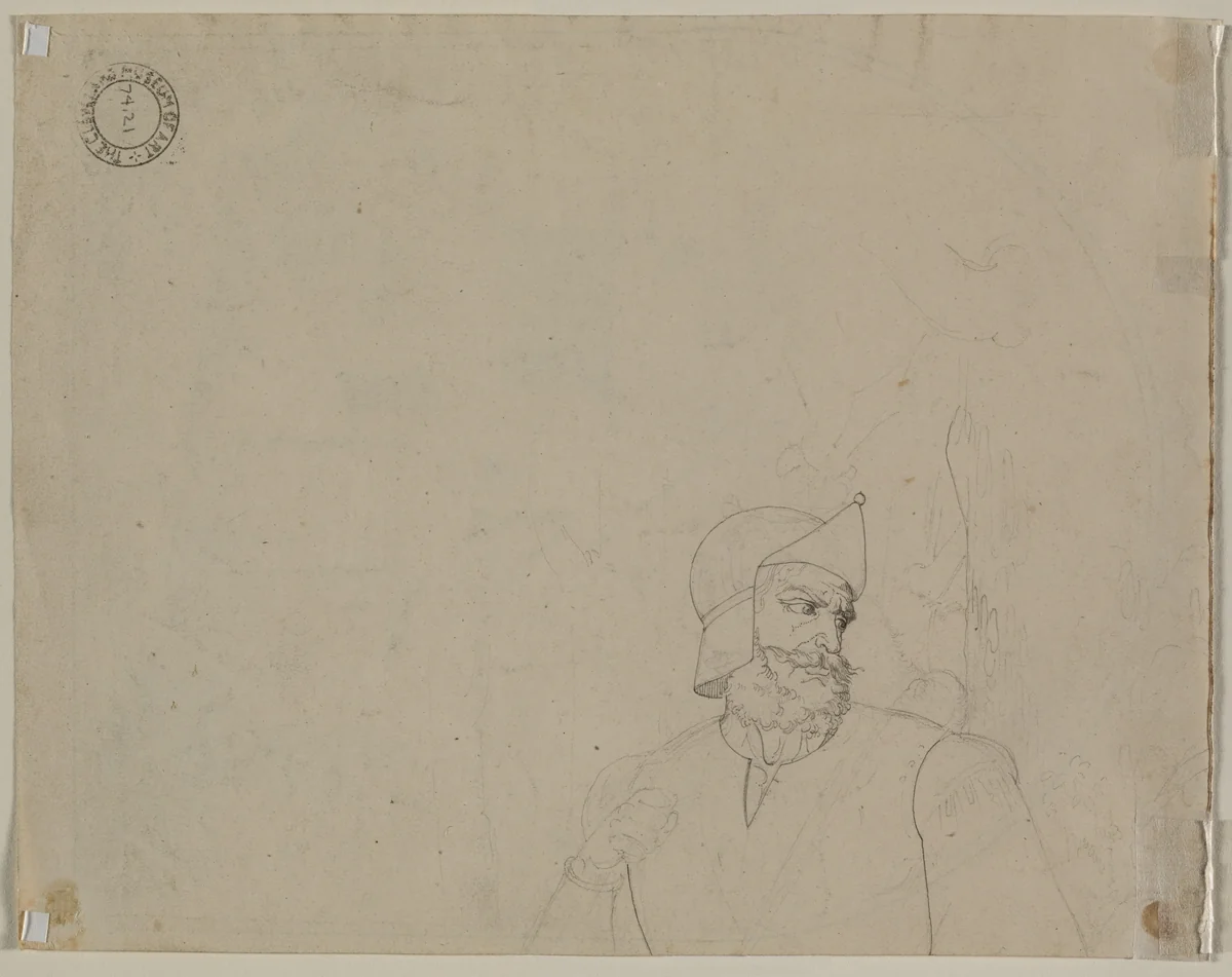 Soldier in a Landscape (verso) by Carl Ludwig Tischbein, drawing, 1797-1855