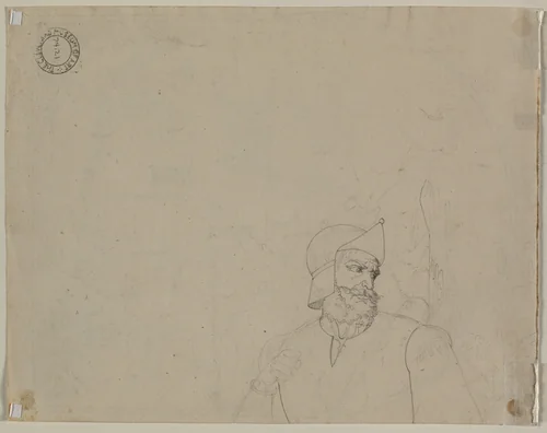Soldier in a Landscape (verso) by Carl Ludwig Tischbein, drawing, 1797-1855