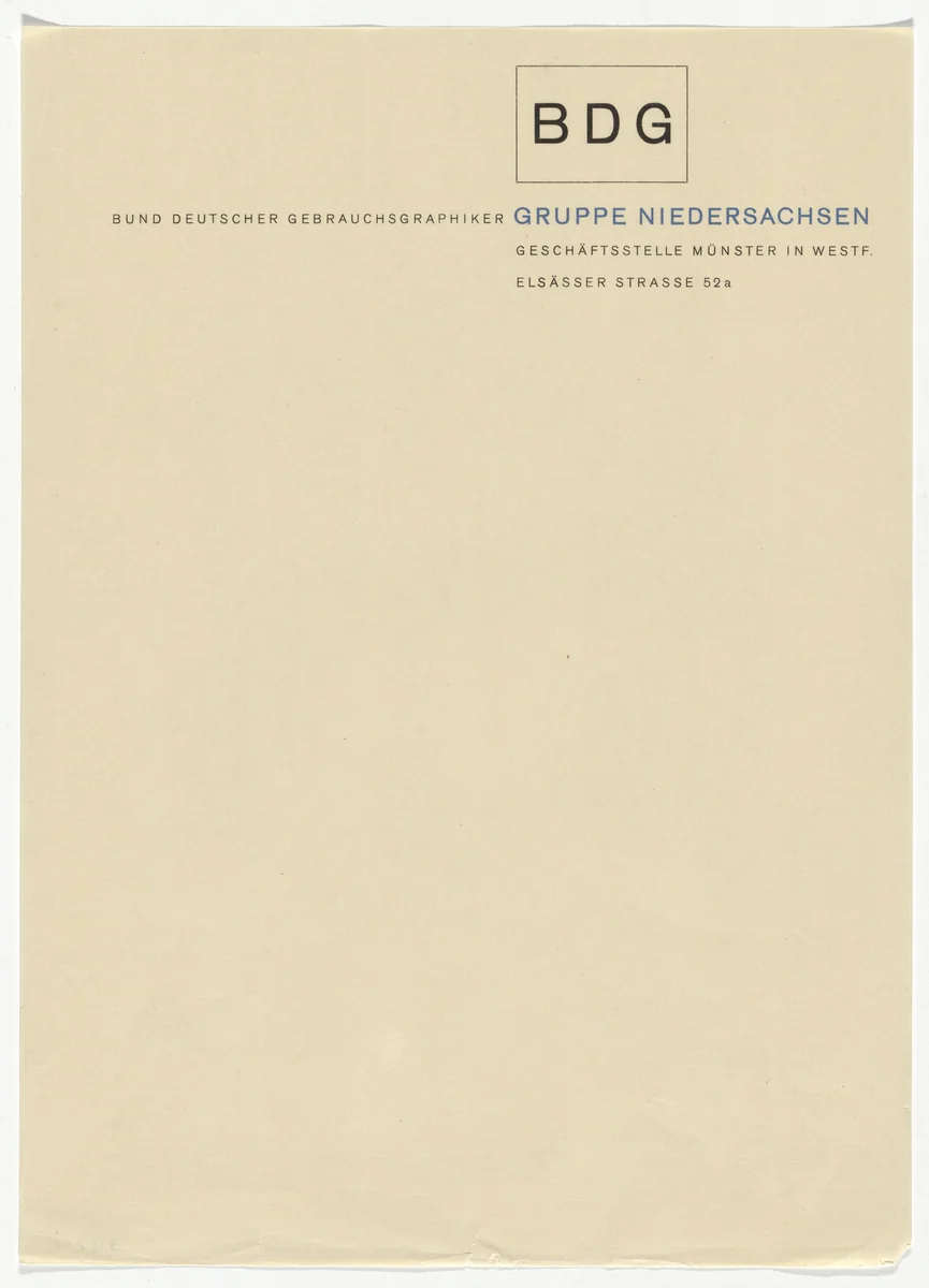 BDG Gruppe Niedersachsen letterhead by Georg Trump, design, 1925