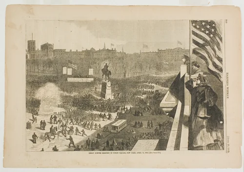 The Great Sumter Meeting in the Union Square, New York, April 11, 1863 by Winslow Homer, print, 1863