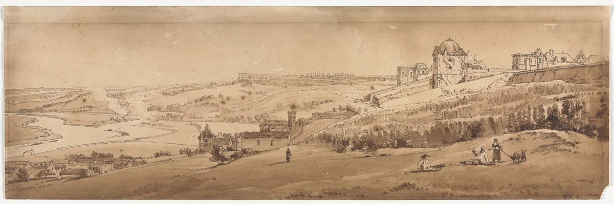 A Selection of Twenty of the Most Picturesque Views in Paris: View from Palace Terrace at St. Germain-en-Laye, the Aqueduct of Marli seen in the Distance by Thomas Girtin, print, 1802