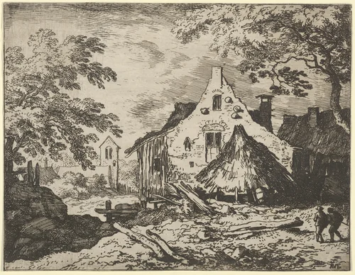 The Haybarn with Movable Roof by Allart van Everdingen, print, 1621-1675
