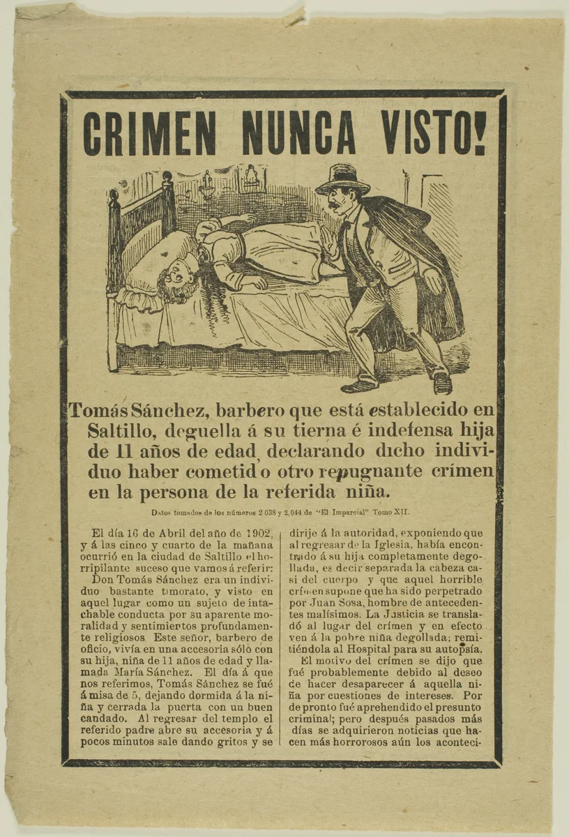Crime Never Before Seen! by José Guadalupe Posada, print, 1871-1913