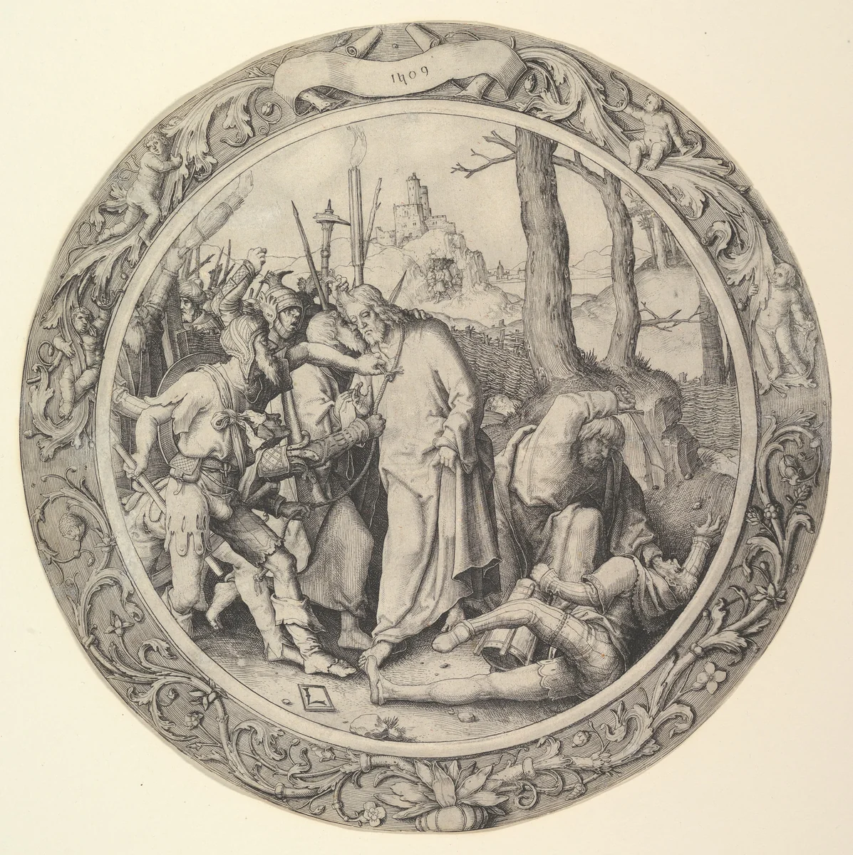 The Betrayal of Christ, (Christ Taken Captive), from the Circular Passion by Lucas van Leyden, print, 1509