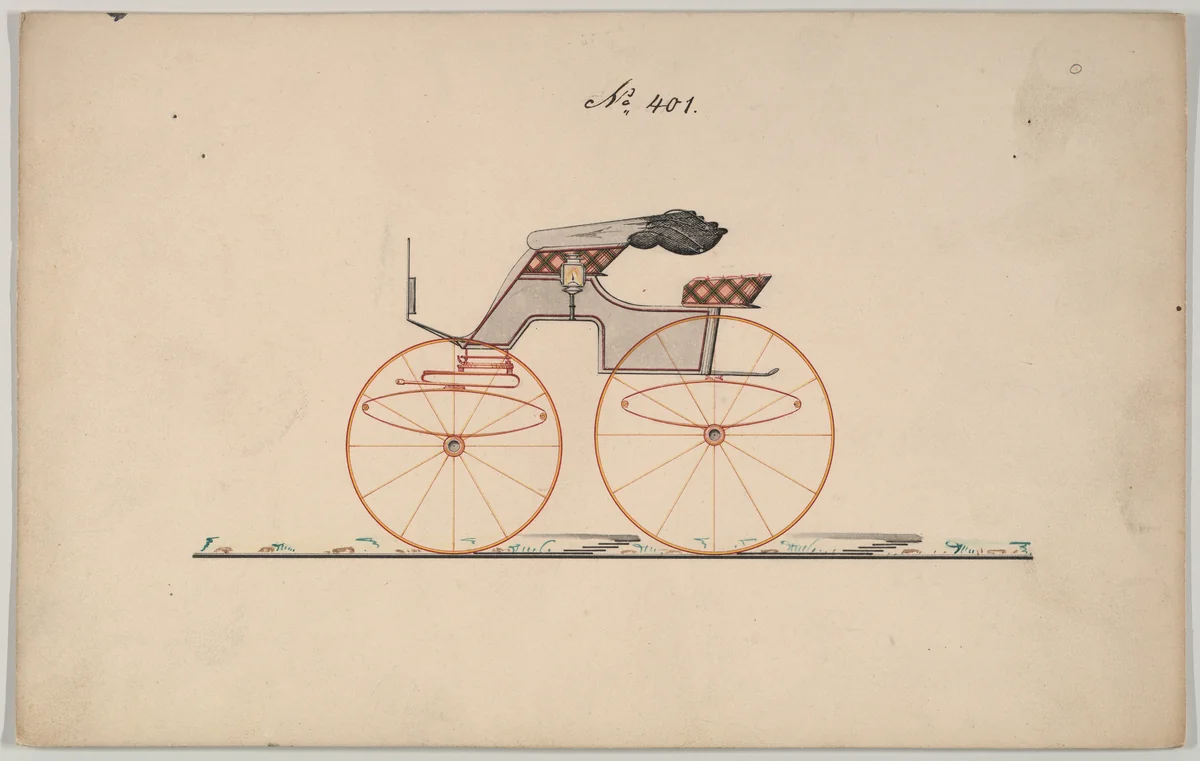 Design for Road Wagon with Folding Top ("4 seat Wagon"), no. 401 by Brewster & Co., drawing, 1850-1874