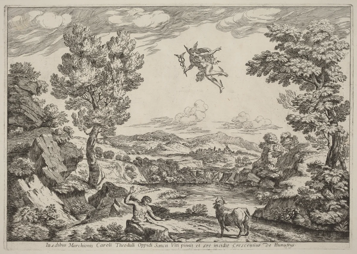 Balthus Turned to Stone by Crescenzio Onofri, print, 1696