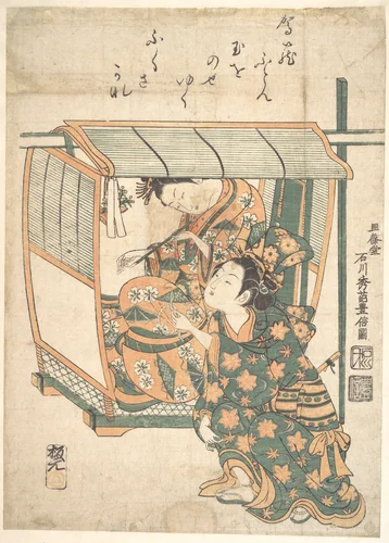 A Woman Seated in a Kago by Ishikawa Toyonobu, print, 1742-1762