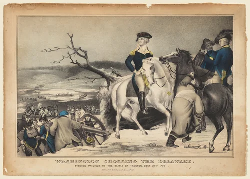 Washington Crossing the Delaware–Evening Previous to the Battle of Trenton, December 25th, 1776 by Nathaniel Currier, print, 1847