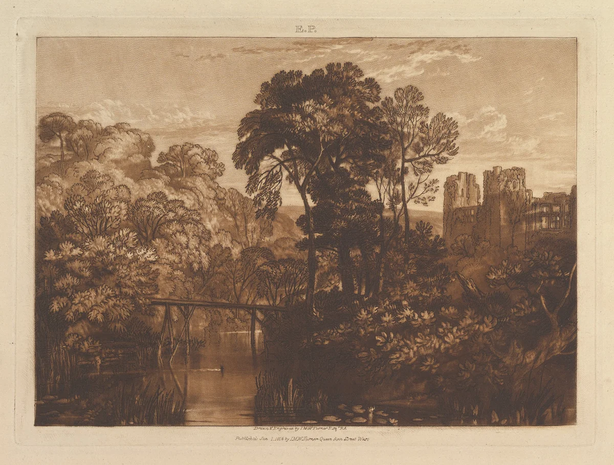 Berry Pomeroy Castle, part XII, plate 58 from "Liber Studiorum" by Joseph Turner, print, 1816