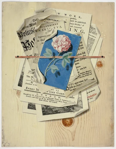 Trompe l'Oeil of Posted Notices and Prints by Martin Cerulli, drawing, 1735-1765