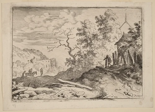 Hut with the Remains of a Hedge by Allart van Everdingen, print, 1645-1656
