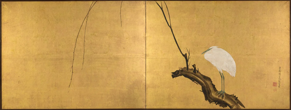 Heron on a Willow Branch by Maruyama Ōkyo (円山応挙), painting, 1775-1799