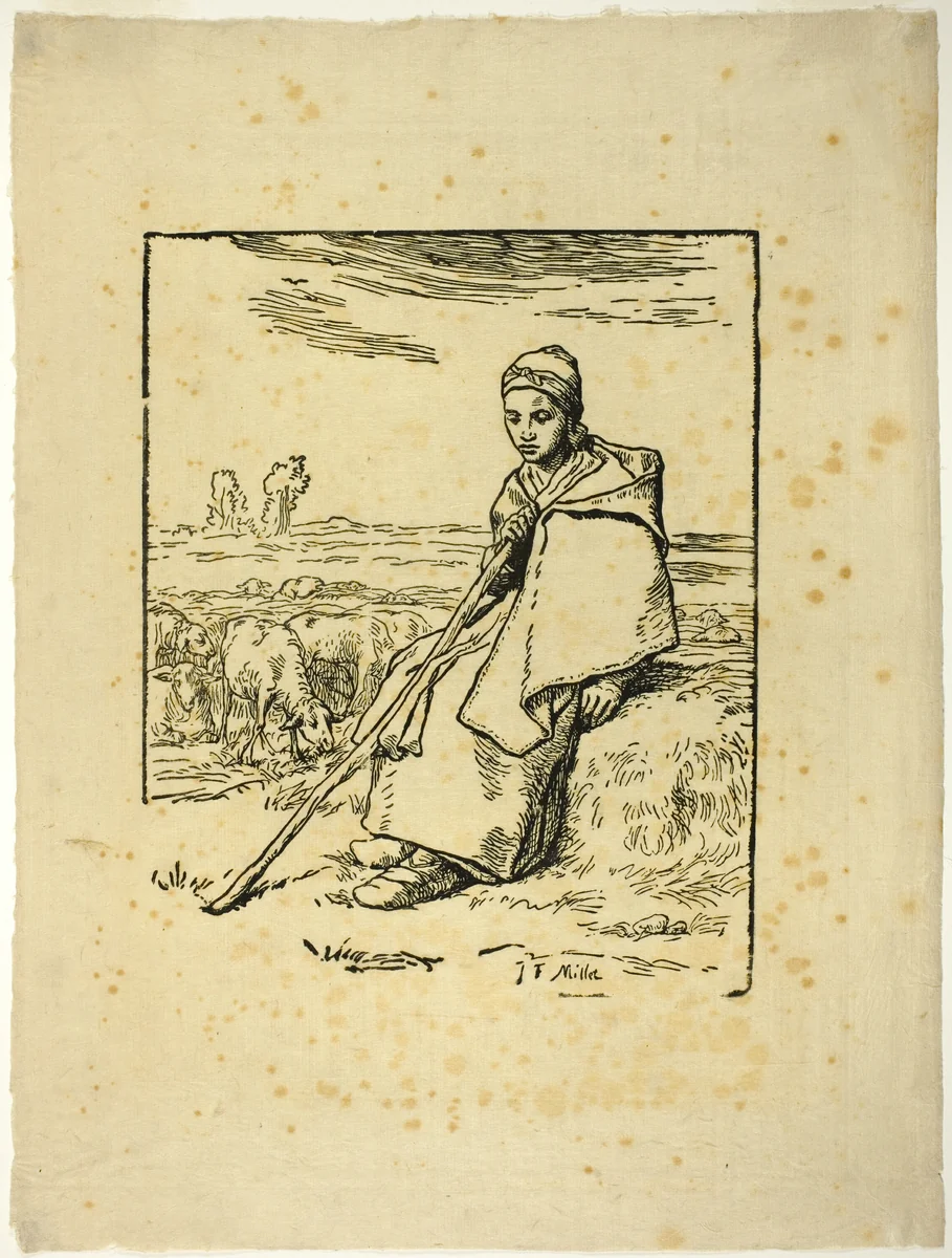 The Shepherdess by Jean-François Millet, print, 1863
