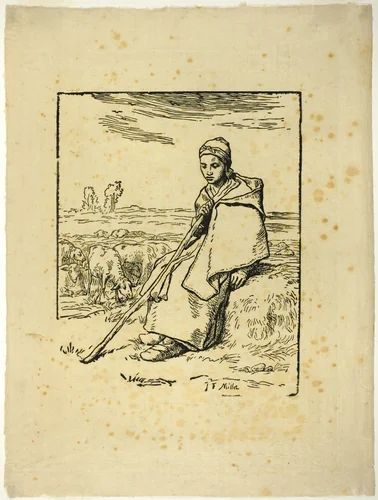 The Shepherdess by Jean-François Millet, print, 1863