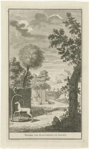 Landschap met Khoikhoi die jagen op elanden by Jan Caspar Philips, print, 1727