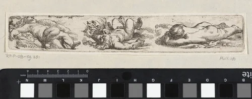 Drie op de grond slapende kinderen by Cornelis Schut, print, 1618-1655