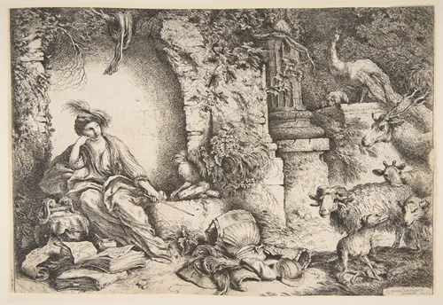 Circe changing the companions of Ulysses into beasts by Giovanni Benedetto Castiglione, print, 1650-1651