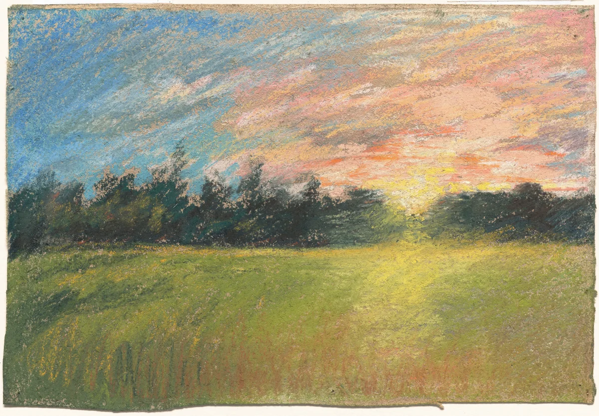 A Meadow at Sunset by Paul Huet, drawing, 1840-1850