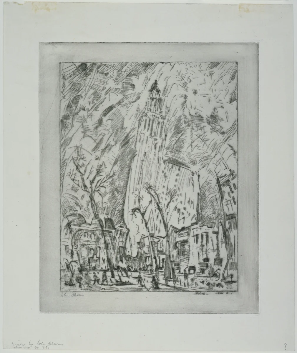 Woolworth Building (The Dance) by John Marin, print, 1913