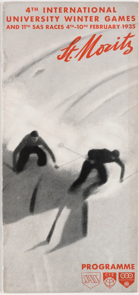 4th International University Winter Games and 11th SAS Races, 4th-10th February 1935, St. Moritz, Programme by Hugo Herdeg, design, 1935