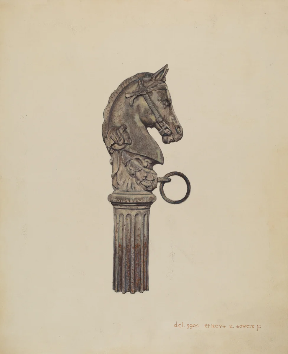 Horse Head Hitching Post by Ernest A. Towers, Jr., index of american design, 1935-1942