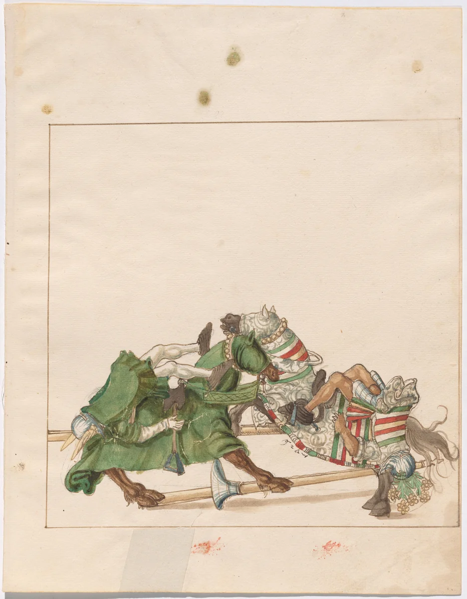 Mock Joust of War with Fixed Shields by German 16th Century, drawing, 1515