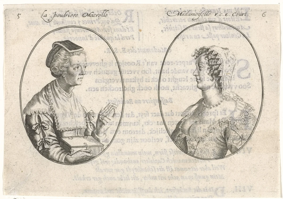 Portretten van twee courtisanes by Crispijn van de Passe, print, 1635