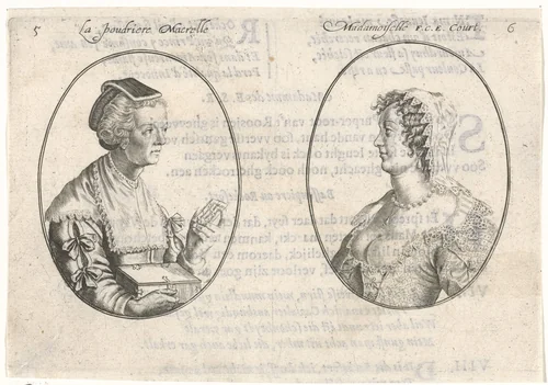 Portretten van twee courtisanes by Crispijn van de Passe, print, 1635