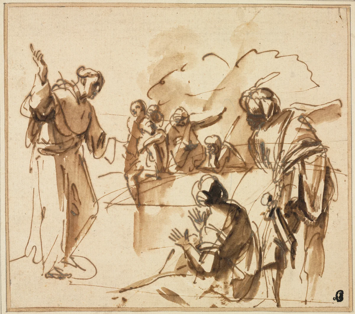 A Monk Preaching by Pier Francesco Mola, drawing, 1630-1666