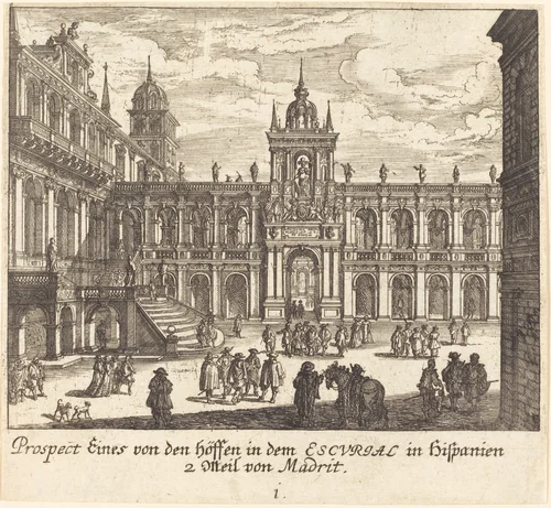 Escorial, Spain by Melchior Küsel; Johann Wilhelm Baur, print, 1681