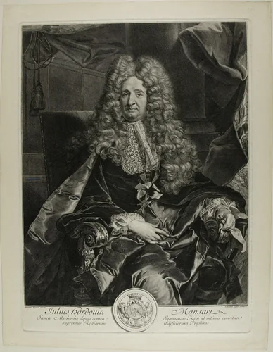 Jules Hardouin Mansart by Gérard Edelinck, print, 1704