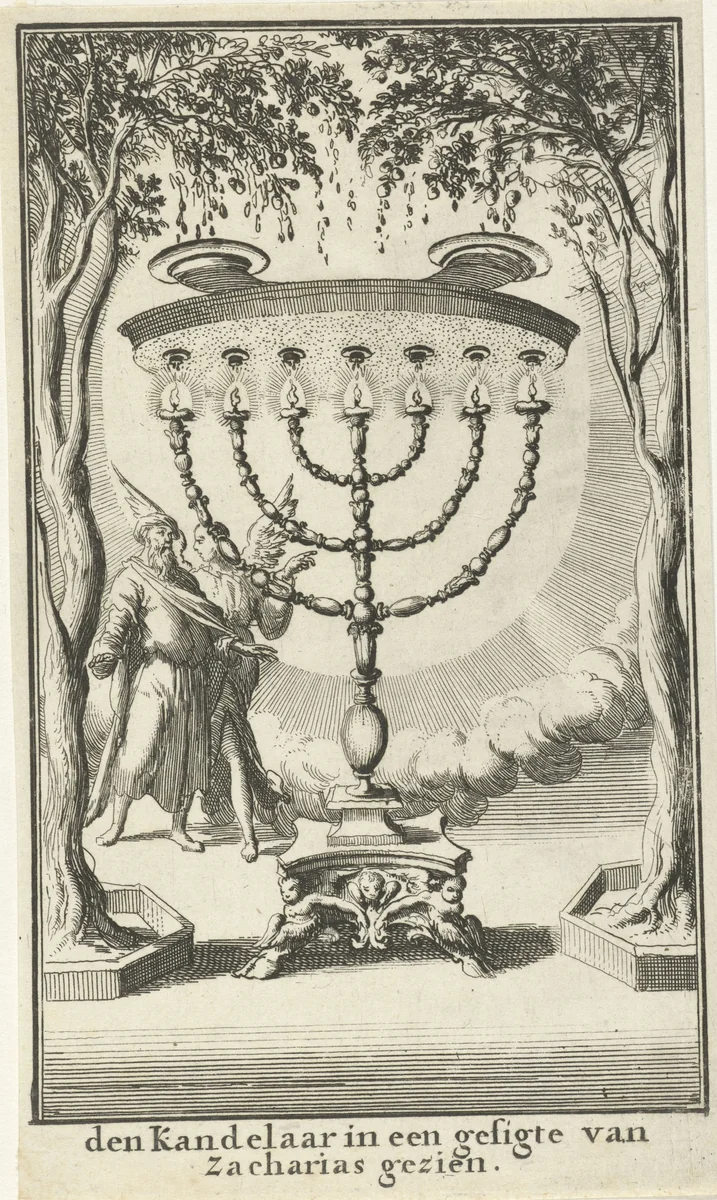 Zacharias aanschouwt de menora by Jan Luyken, print, 1683