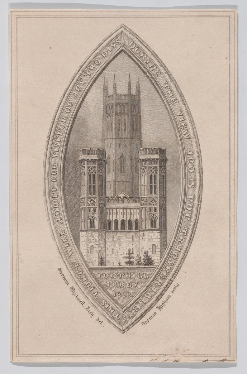 Admission Ticket for Fonthill Abbey by Thomas Stedman Whitwell, print, 1823