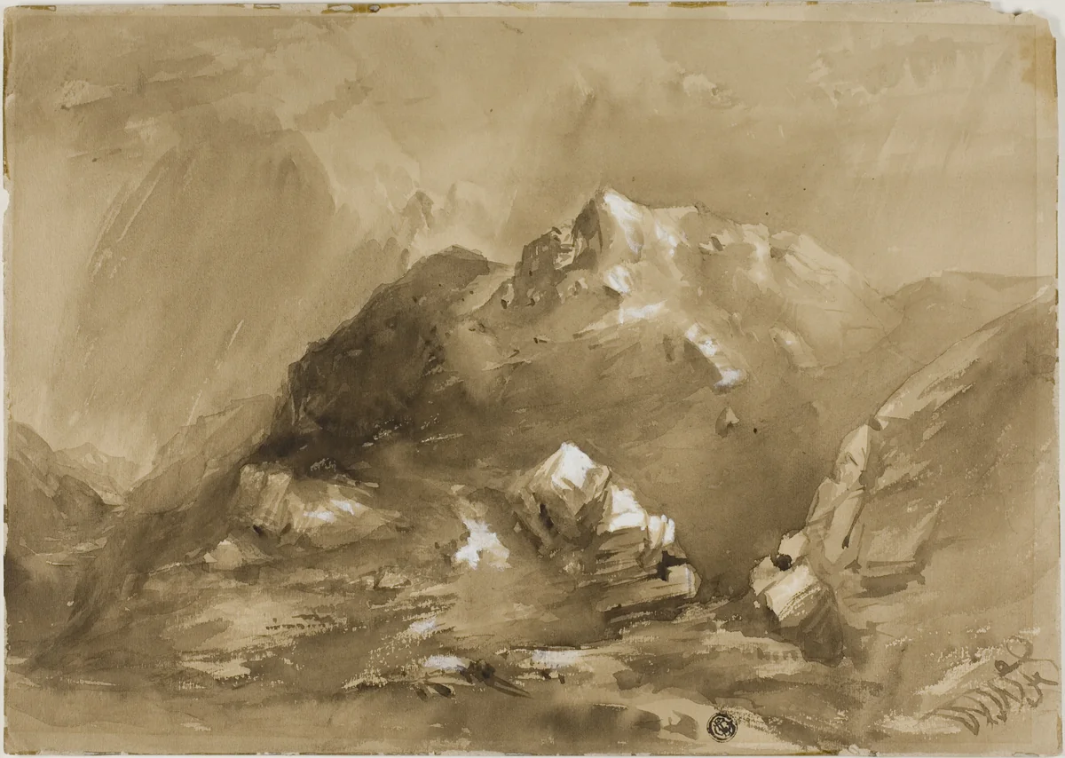 Misty Mountains by William West, drawing, 1821-1861