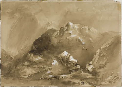 Misty Mountains by William West, drawing, 1821-1861
