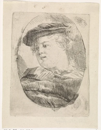 Jongeman met een baret op het hoofd by Carel de Moor, print, 1665-1738