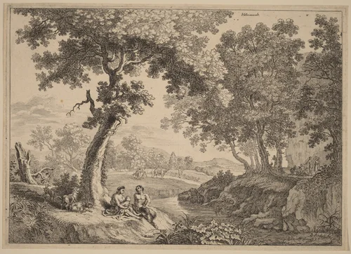 Satyr Family Seated under a Tree by Herman van Swanevelt, print, 1600-1699