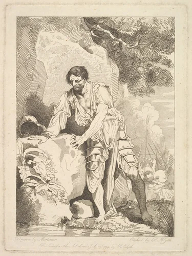 Retiring Wounded from Battle, from "Banditti Variously Employed" by Robert Blyth, print, 1779