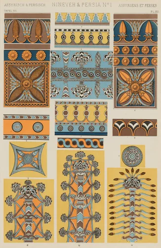 Nineveh and Persia No. 1, plate XII from The Grammar of Ornament, 3rd edn. by Owen Jones, artwork, 1868