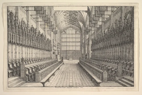 Choir and stalls in St George's Chapel, Windsor by Wenceslaus Hollar, print, 1660