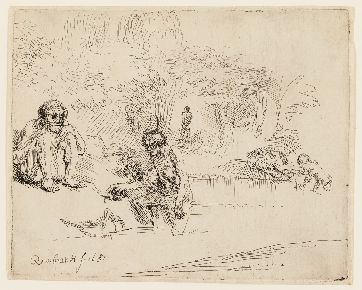 The Bathers by Rembrandt van Rijn, print, 1651