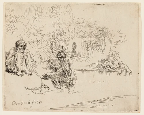 The Bathers by Rembrandt van Rijn, print, 1651