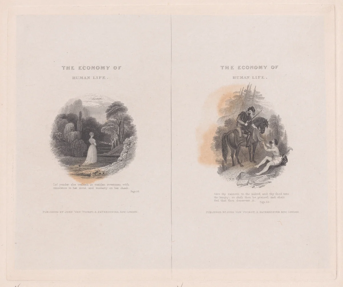 Two illustrations for "The Economy of Human Life" by Frank Howard, print, 1834