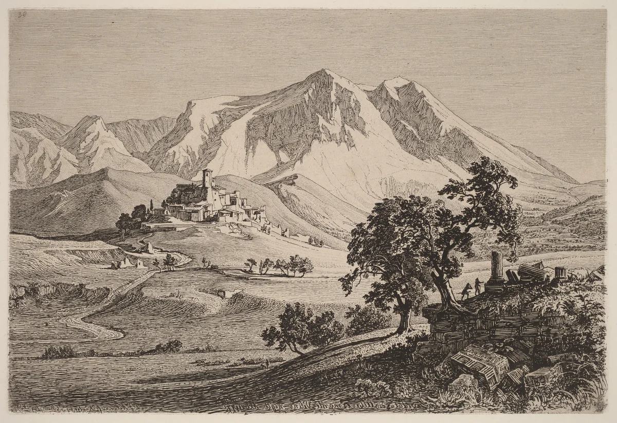 Veduta di Albe e Monte Velino negli Abruzzi by Georg Heinrich Busse, print, 1839