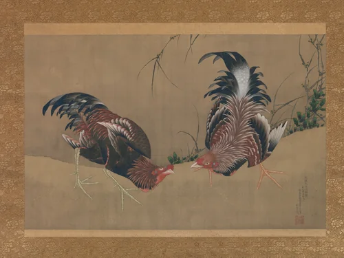 Gamecocks by Katsushika Hokusai (葛飾 北斎), painting, 1838